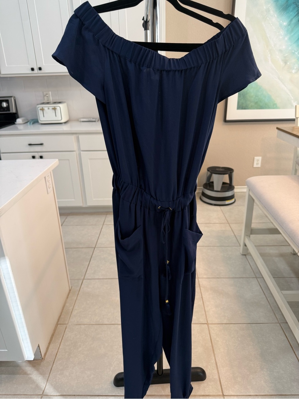 Michael Kors Navy Off Shoulder Jumpsuit Women's Long Pants EUC